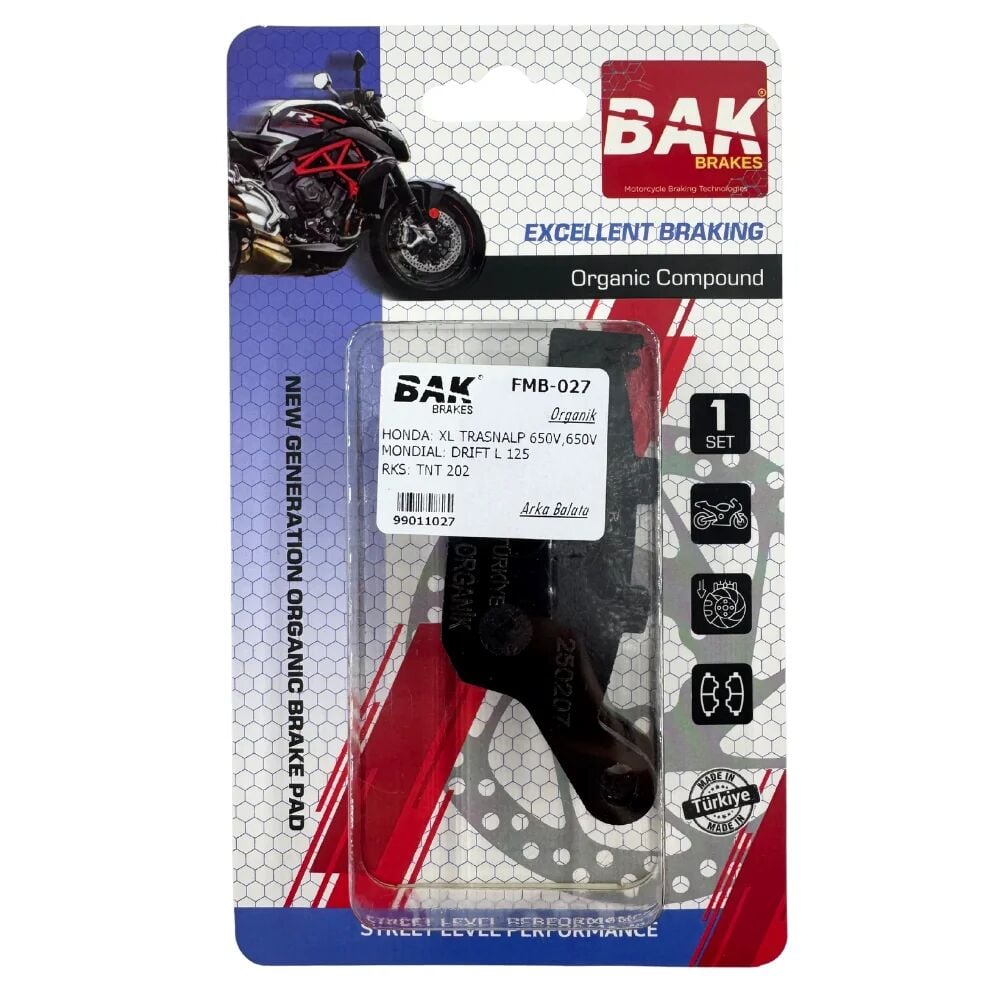 DİSK FREN BALATASI BAK ORGANİK MONDIAL DRIFT-L, RKS TNT202, HONDA TRANSALP 600-650