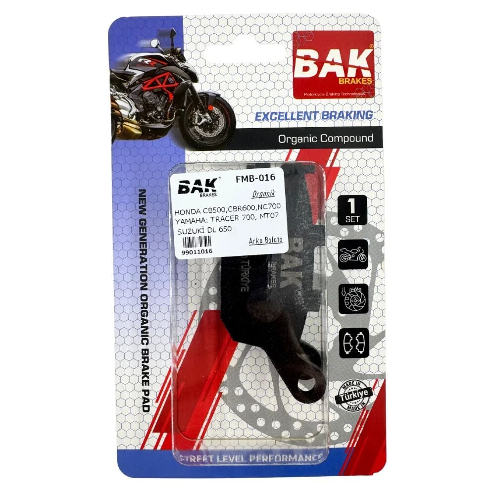 DİSK FREN BALATASI ORGANİK BAK MONDIAL DRIFT-L, HONDA CBF400, CB500, CB600, CBR600-900, CBF600, NC00, SUZUKI V-STROM250, CSRX250, KAWASAKI VERSYS 650