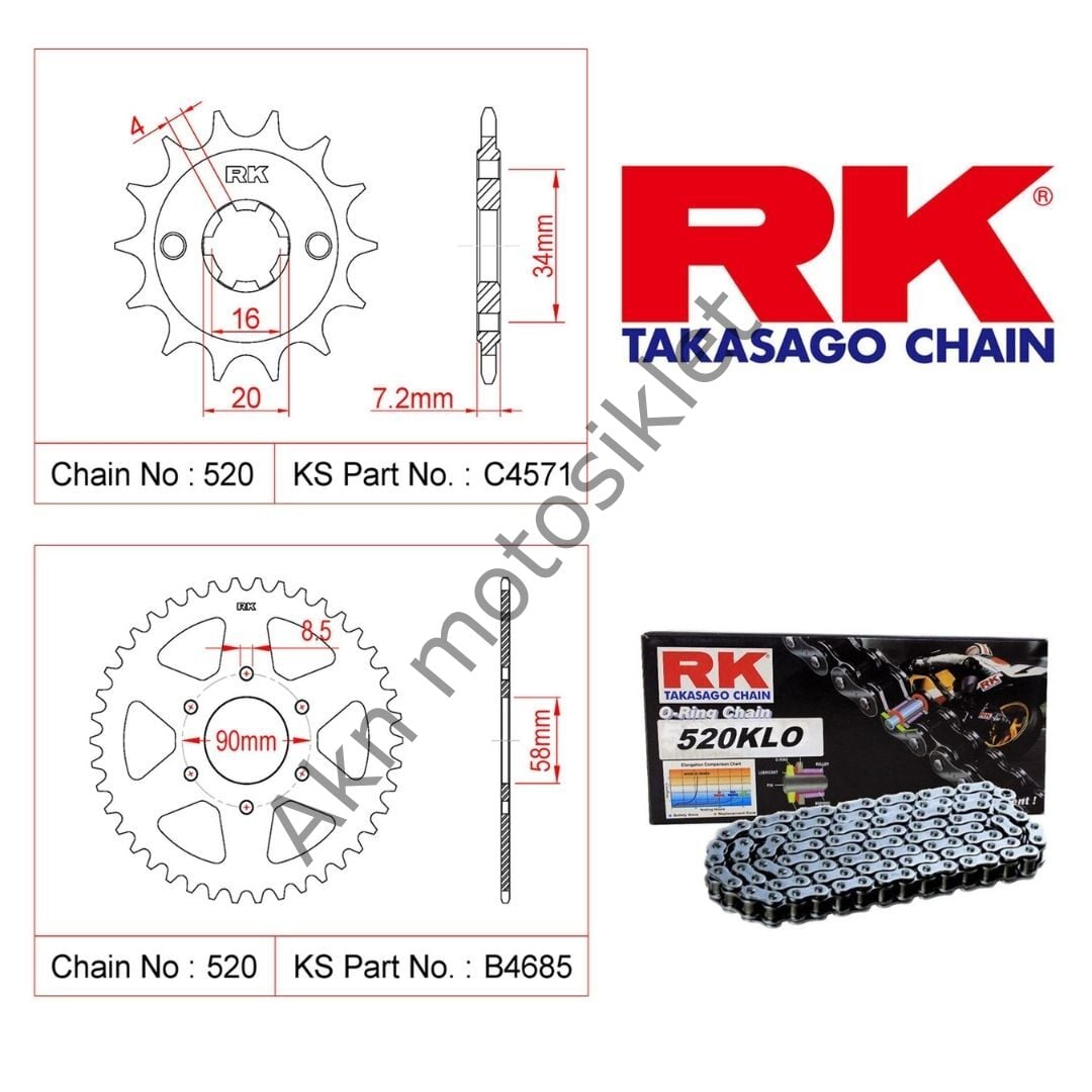 Bajaj PulsarNs200 O-Ringli Zincir Dişli Set RK Chain Japan