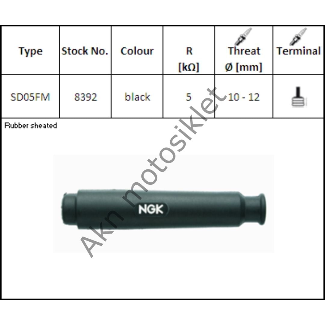 Buji Başlığı Ngk (SD05FM) 5 OHM/ 10-12 MM 8392 Kalem Tip, Kauçuk izoleli Silikon Siyah
