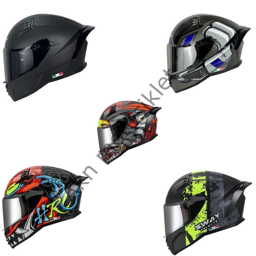 Kask Fullface Kapalı Sway 869, Karışık Renk Ve Beden, Güneş Vizörlü, Bluetooth Kulaklığa Uyumlu