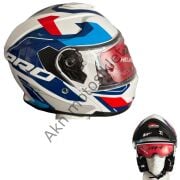 Motosiklet Kaskı Beyaz Mavi Çeneden Açılır Vizörlü MH-935