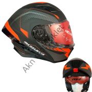 Motosiklet Kaskı Mat Turuncu Siyah Çeneden Açılır Vizörlü MH-928