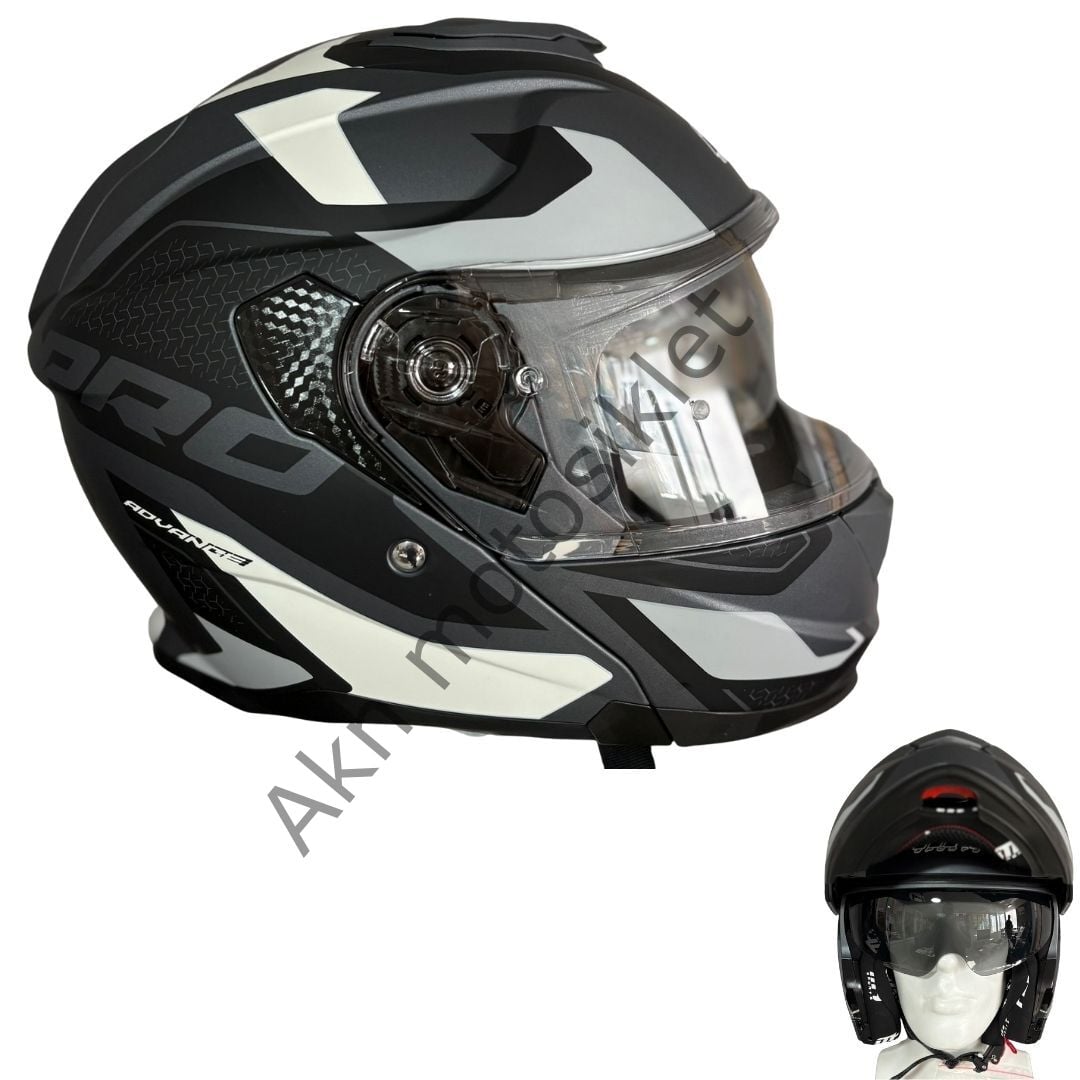 Motosiklet Kaskı Matt Siyah Gri Çeneden Açılır Vizörlü MH-935