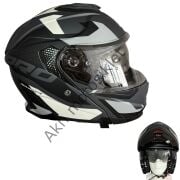 Motosiklet Kaskı Matt Siyah Gri Çeneden Açılır Vizörlü MH-935