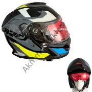 Motosiklet Kaskı Sarı Mavi Çeneden Açılır Vizörlü MH-935