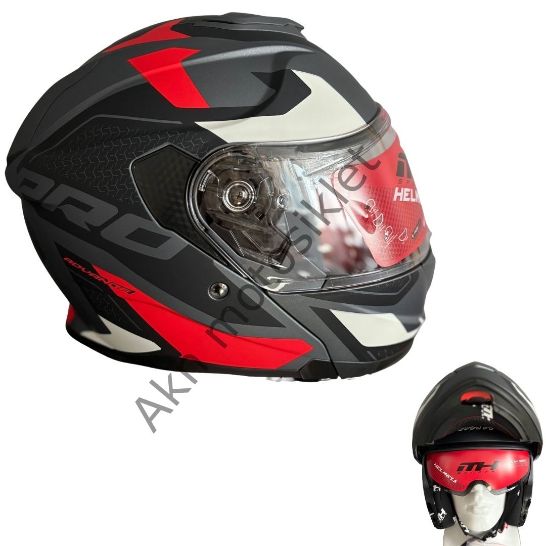 Motosiklet Kaskı Siyah Kırmızı Çeneden Açılır Vizörlü MH-935