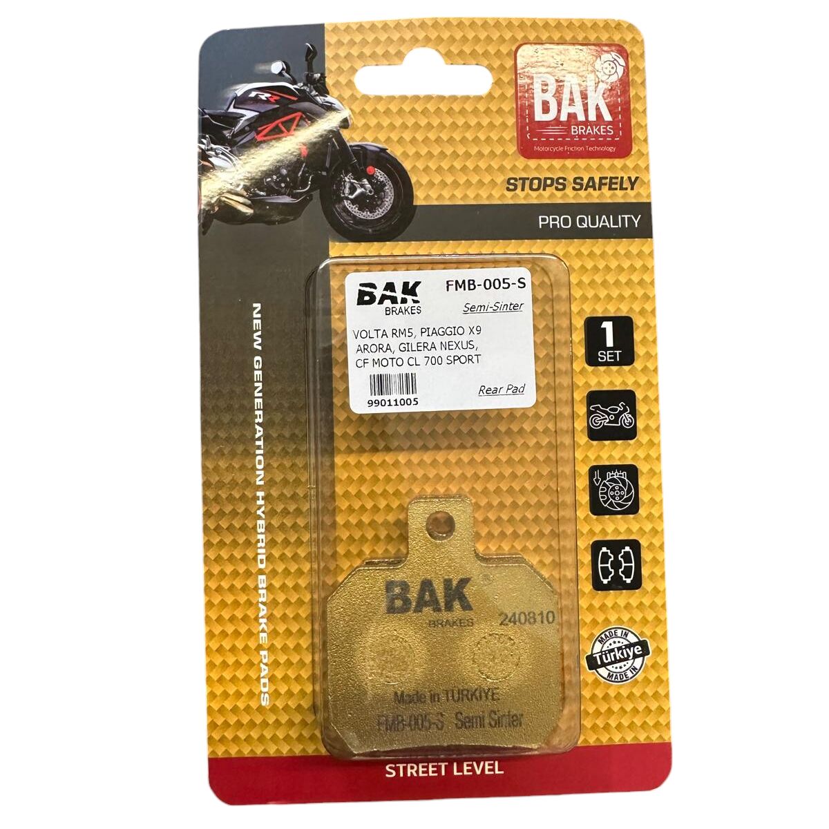 DİSK FREN BALATA YARI SİNTERLİ BAK VOLTA RM5 - PIAGGIO X9 - GILERA NEXUS - CF MOTO CLX700